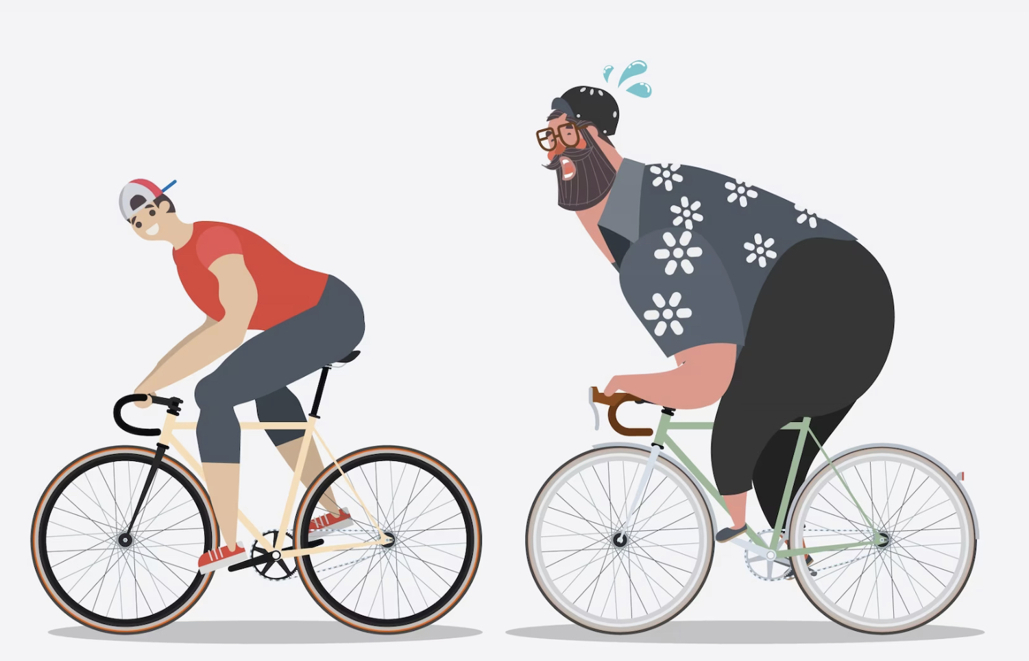 Slim cyclist and fat rider